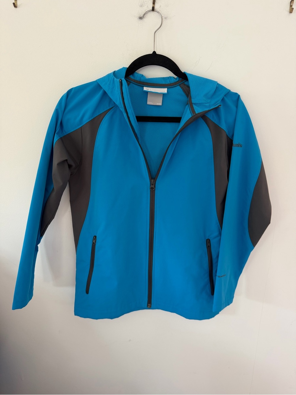 Columbia Bright Teal and Gray Kids Hooded Softshell Jacket